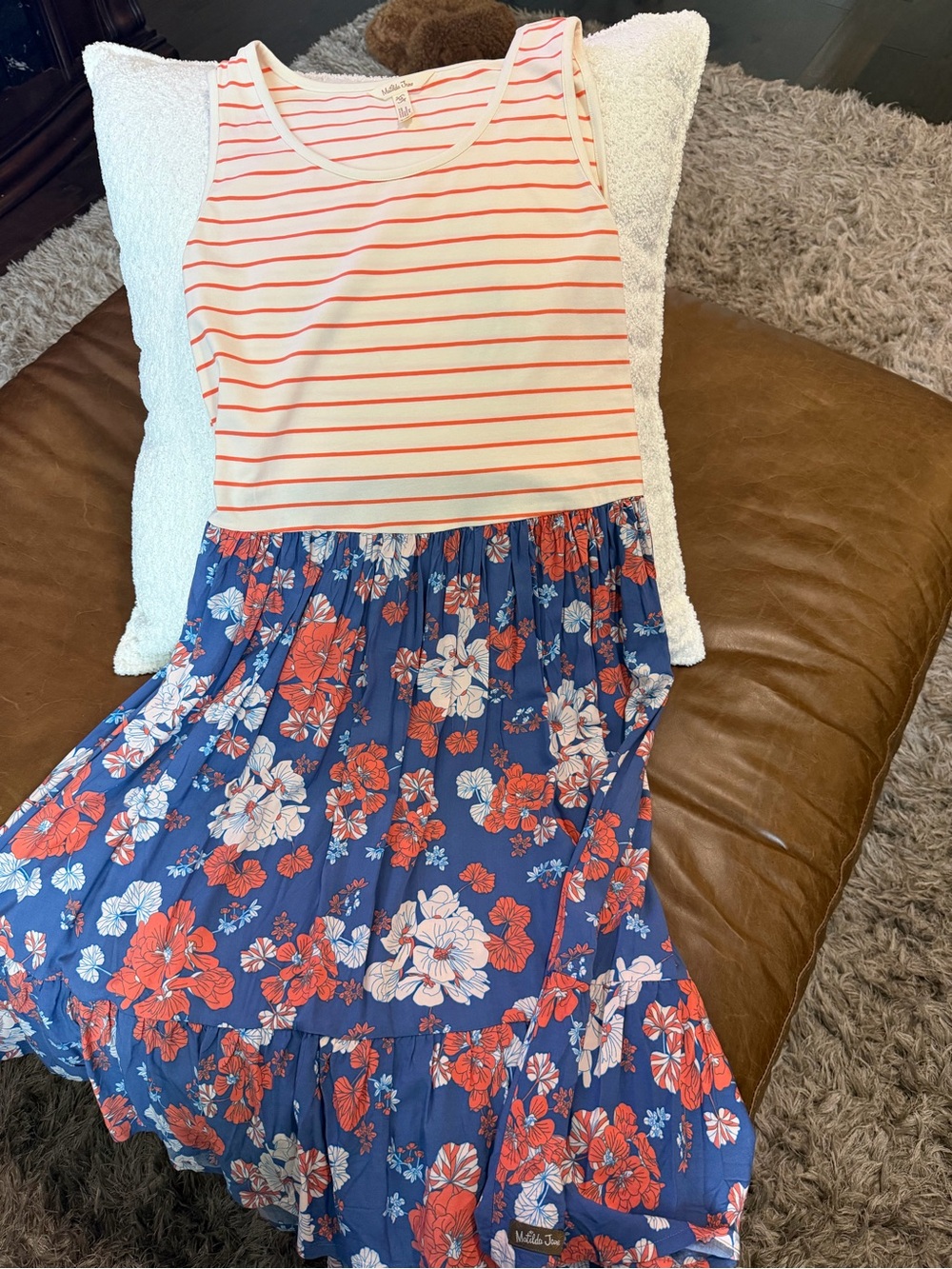 Matilda Jane White Tank with Coral Stripes